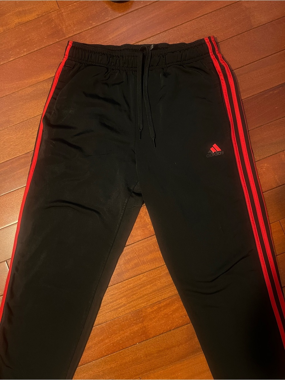 Mens Black Track Pants with Red Stripes - Adidas - Picture 3 of 5